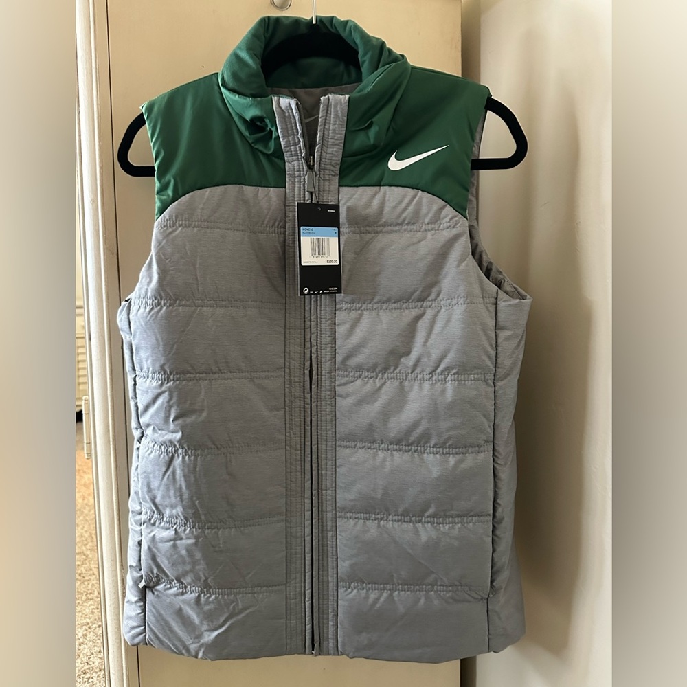 NEW Nike Essential Running Puffer Vest
 Women's Size Medium Gray/Green